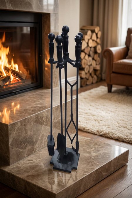 طقم إكسسوارات صوبات حطب – ستاند معدني أسود